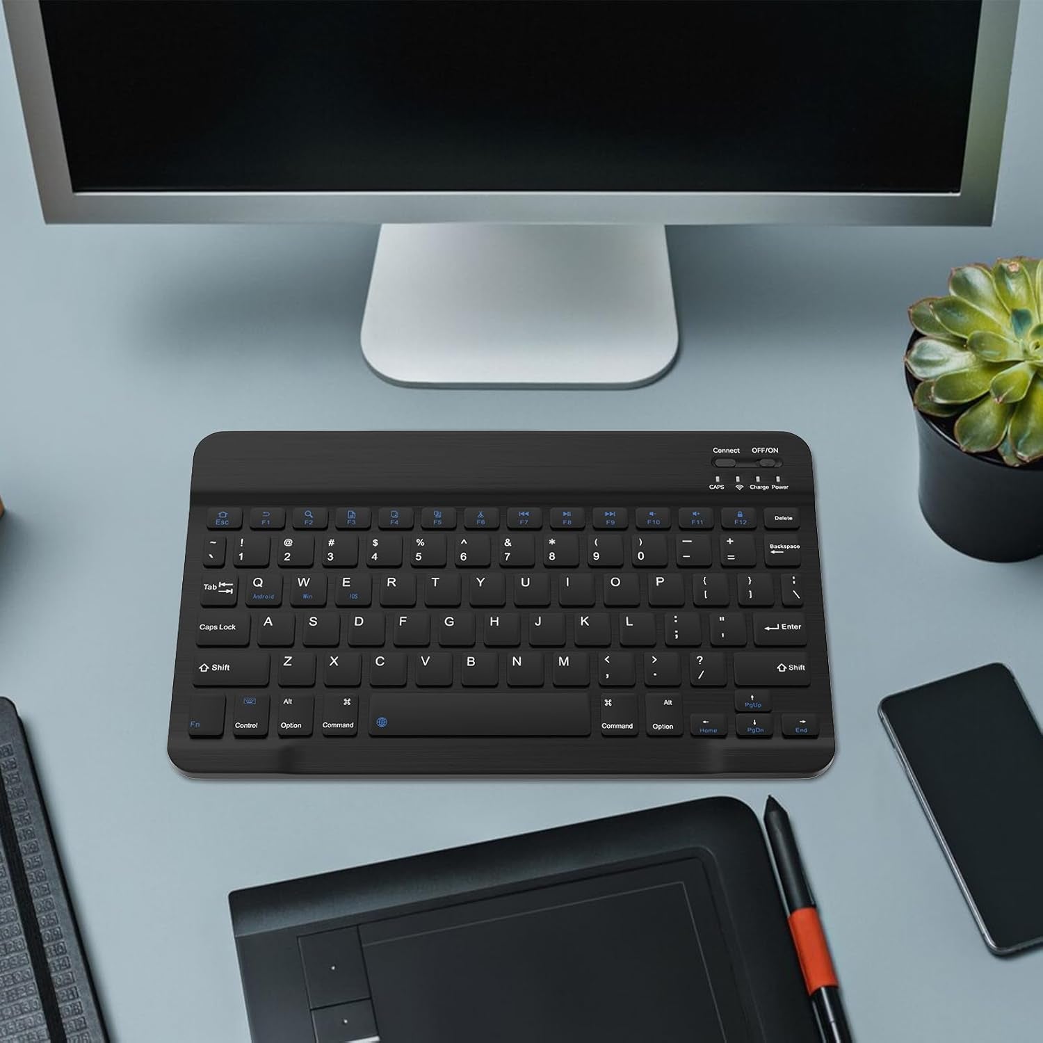 Rechargeable Bluetooth Keyboard and Mouse Combo, Universal Ultra-Slim Wireless Keyboard Mouse Set for Android Windows Ipad Iphone Samsung Tablet Portable Compact Keyboard Set (Black)