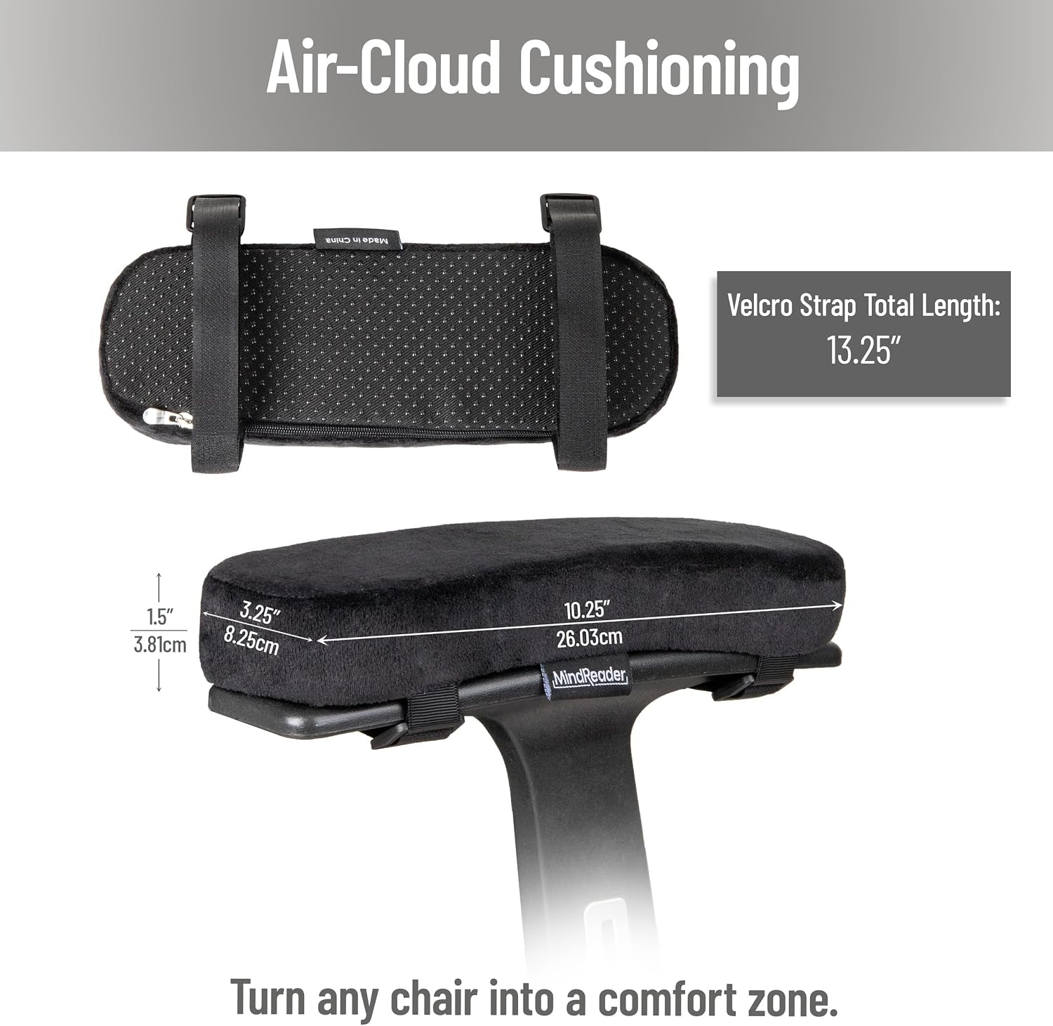 Air-Cloud Memory Foam Armrest Cushions for Office and Gaming Chairs, Elbow Support with Removable Washable Cover, Black
