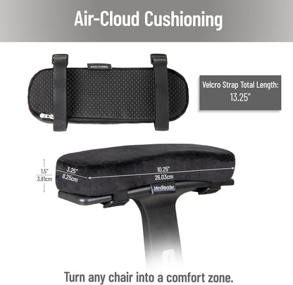 Air-Cloud Memory Foam Armrest Cushions for Office and Gaming Chairs, Elbow Support with Removable Washable Cover, Black