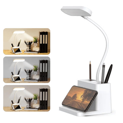 Led Desk Lamp for an Office in Home with Pen and Phone Hold - 3 Modes Dimable LED Table Lamp with USB Port