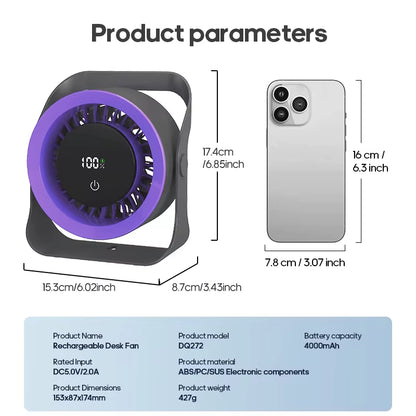 4000mAh Rechargeable Wall Fan - 100 Speed Adjustable Portable Desk Fan with Remote Control for Outdoor Cooling