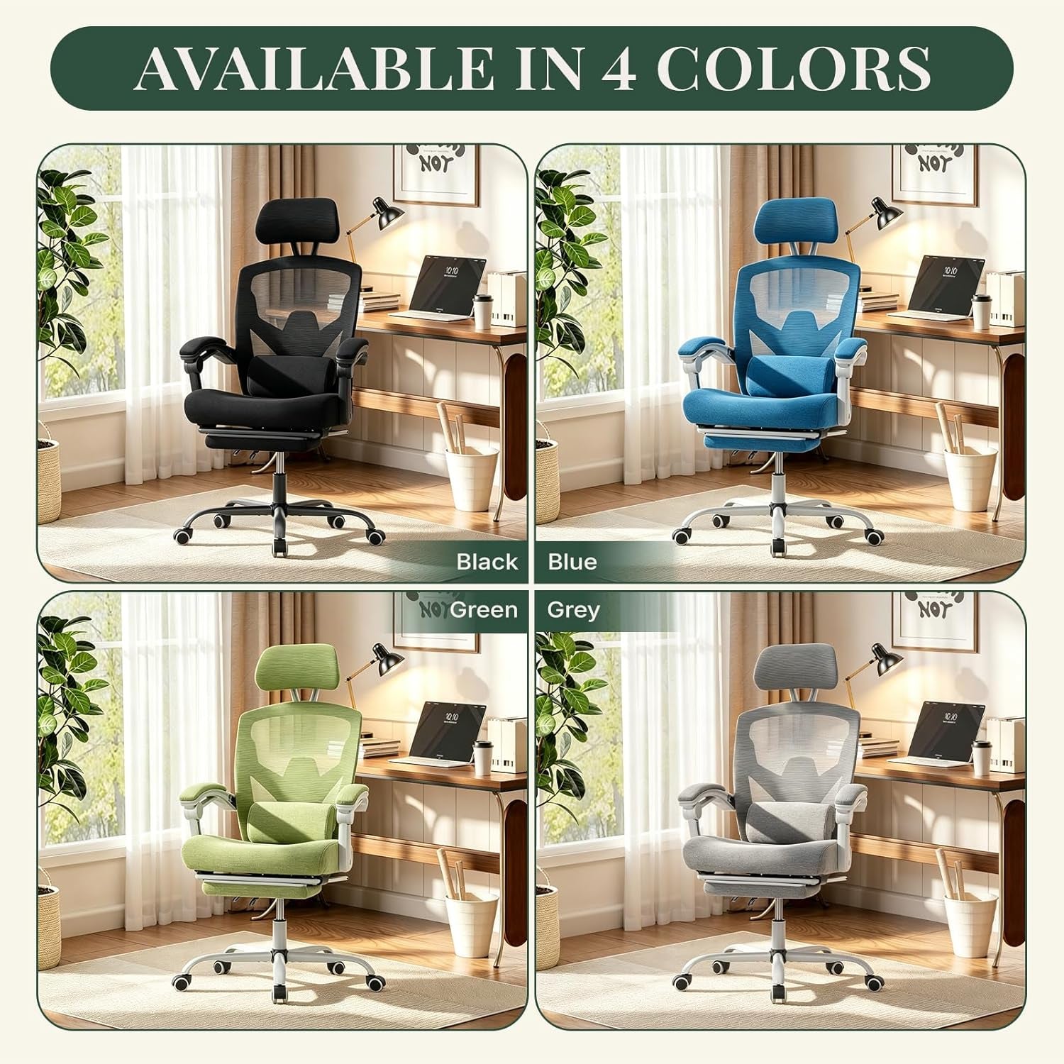 Ergonomic High Back Office Chair with Footrest and Lumbar Support, Adjustable Recline and Mesh Back for Home and Gaming, Grey