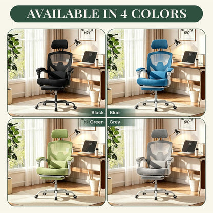 Ergonomic High Back Office Chair with Footrest and Lumbar Support, Adjustable Recline and Mesh Back for Home and Gaming, Grey