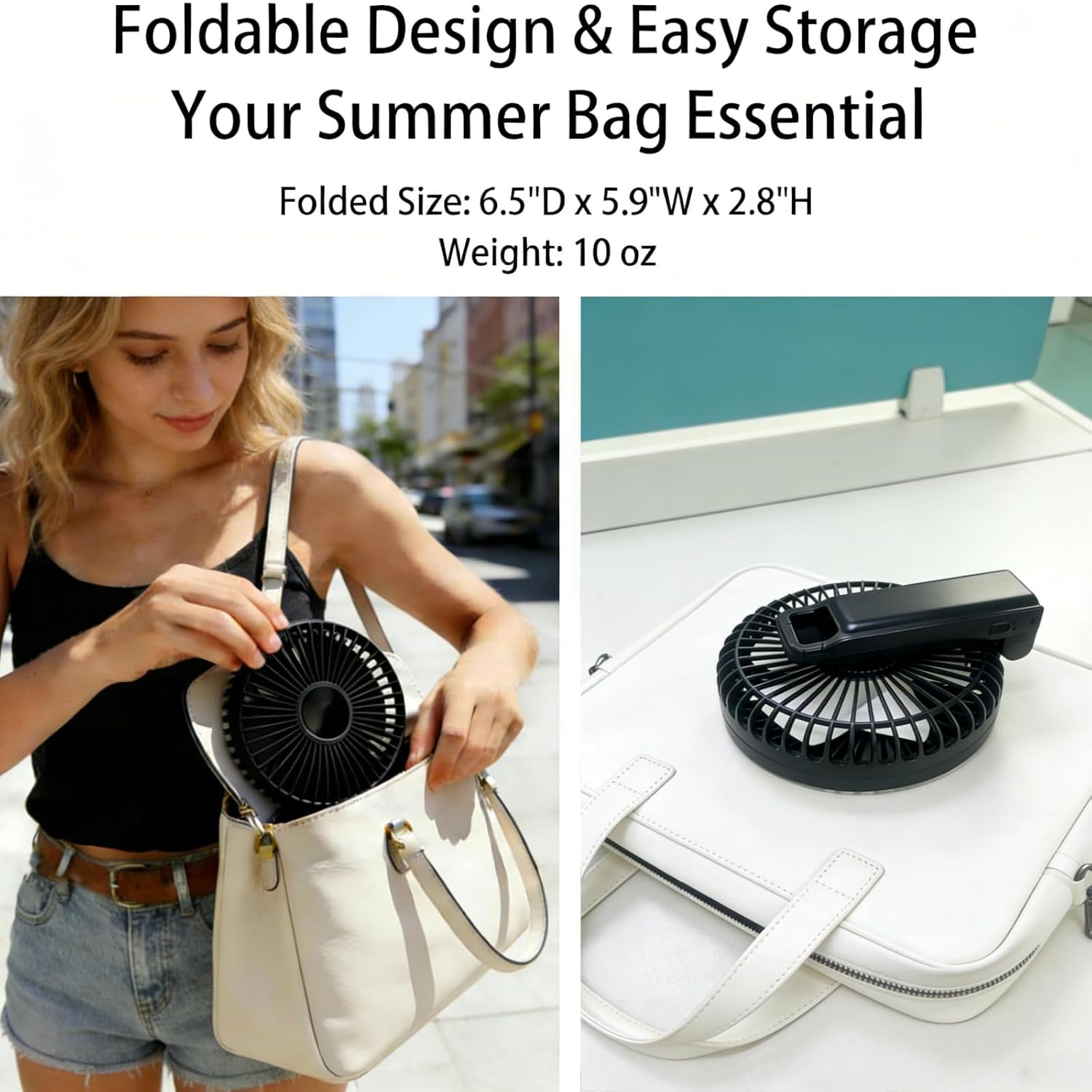 Large Portable Handheld Desk Fan, 6 Inch Blades for Travel | 180° Foldable, 5 Speeds, LED Display, Battery Rechargeable USB, up to 8.5H Working Time,Indoor,Ourdoor,Camping