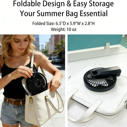 Large Portable Handheld Desk Fan, 6 Inch Blades for Travel | 180° Foldable, 5 Speeds, LED Display, Battery Rechargeable USB, up to 8.5H Working Time,Indoor,Ourdoor,Camping