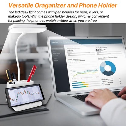 Led Desk Lamp for an Office in Home with Pen and Phone Hold - 3 Modes Dimable LED Table Lamp with USB Port