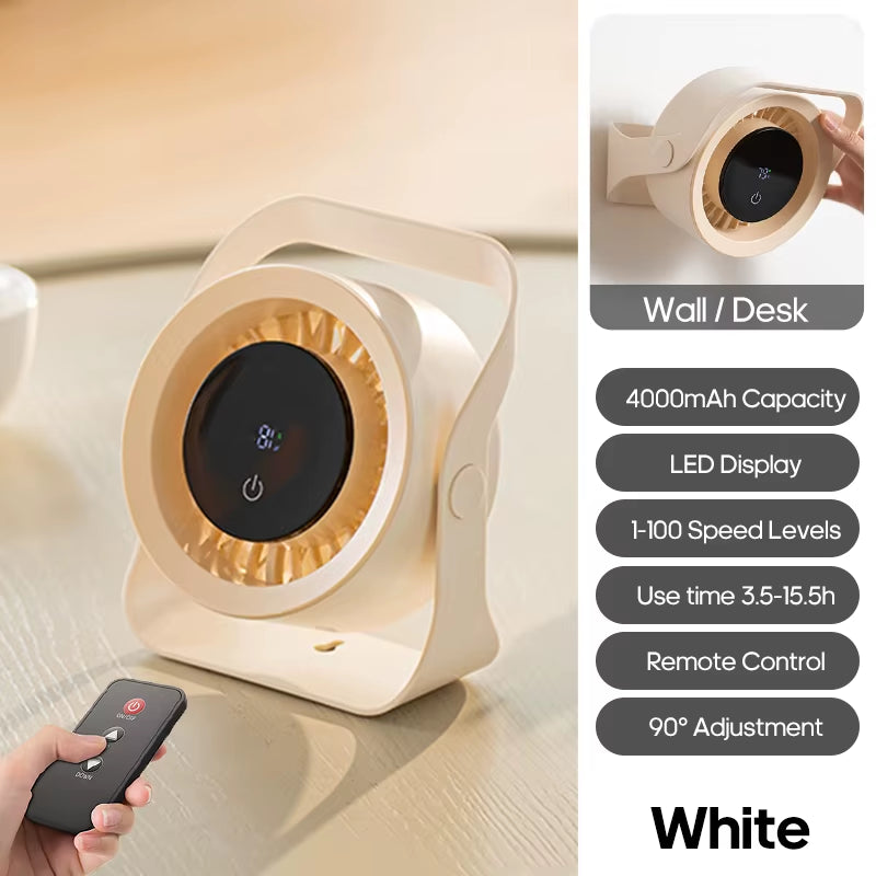 4000mAh Rechargeable Wall Fan - 100 Speed Adjustable Portable Desk Fan with Remote Control for Outdoor Cooling