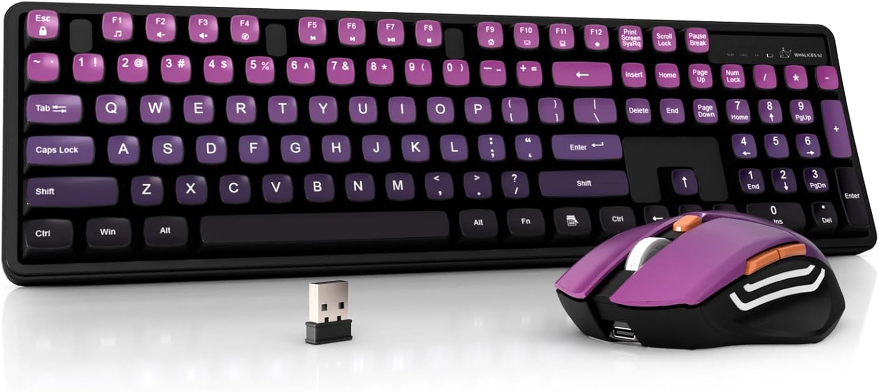 Wireless Keyboard and Mouse Combo, Rechargeable and Quiet, Full-Size with Number Pad, MDA Sculpted Keycaps, Ergonomic Mouse, 2.4Ghz Cordless Plug & Play for Windows PC Laptop Desktop(Lavender Purple