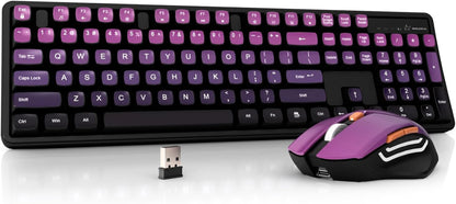 Wireless Keyboard and Mouse Combo, Rechargeable and Quiet, Full-Size with Number Pad, MDA Sculpted Keycaps, Ergonomic Mouse, 2.4Ghz Cordless Plug & Play for Windows PC Laptop Desktop(Lavender Purple