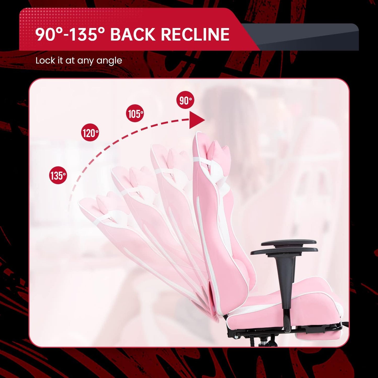 Ergonomic Pink Gaming Chair with Reclining Feature, Lumbar Support, Headrest Pillow, and Adjustable Footrests - 360-Degree Swivel and Heavy-Duty Wheels for Home and Office Use