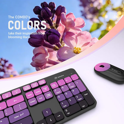 Wireless Keyboard and Mouse Combo - 2.4G Wireless, Rechargeable, Low-Noise, Cute Colorful, Full-Sized, 3 DPI Adjustable Mouse, for Computer, Laptop, PC, Desktop (Black Pink)