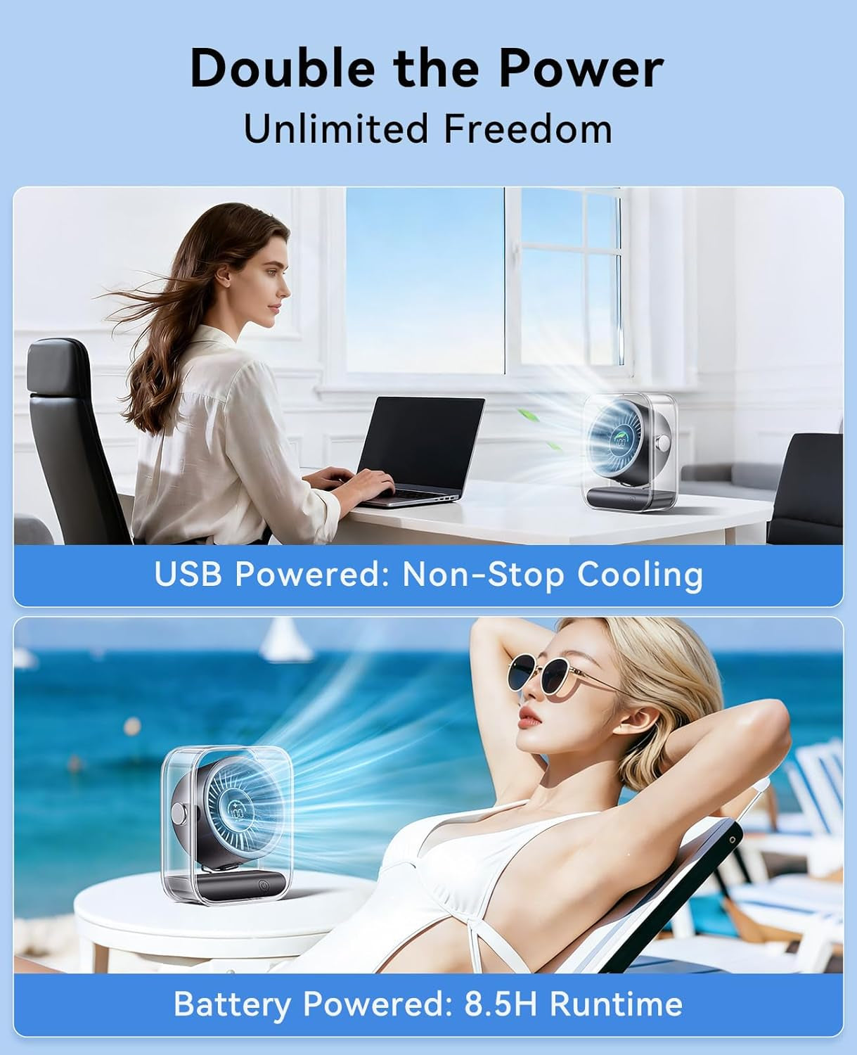 Portable Desk Fan for Bedroom, Rechargeable Small Table Fan with 100 Speeds, 90° Rotation, Turbo Airflow, LED Display, Quiet Personal USB Cooling Fan for Office Home Travel Camping, Black