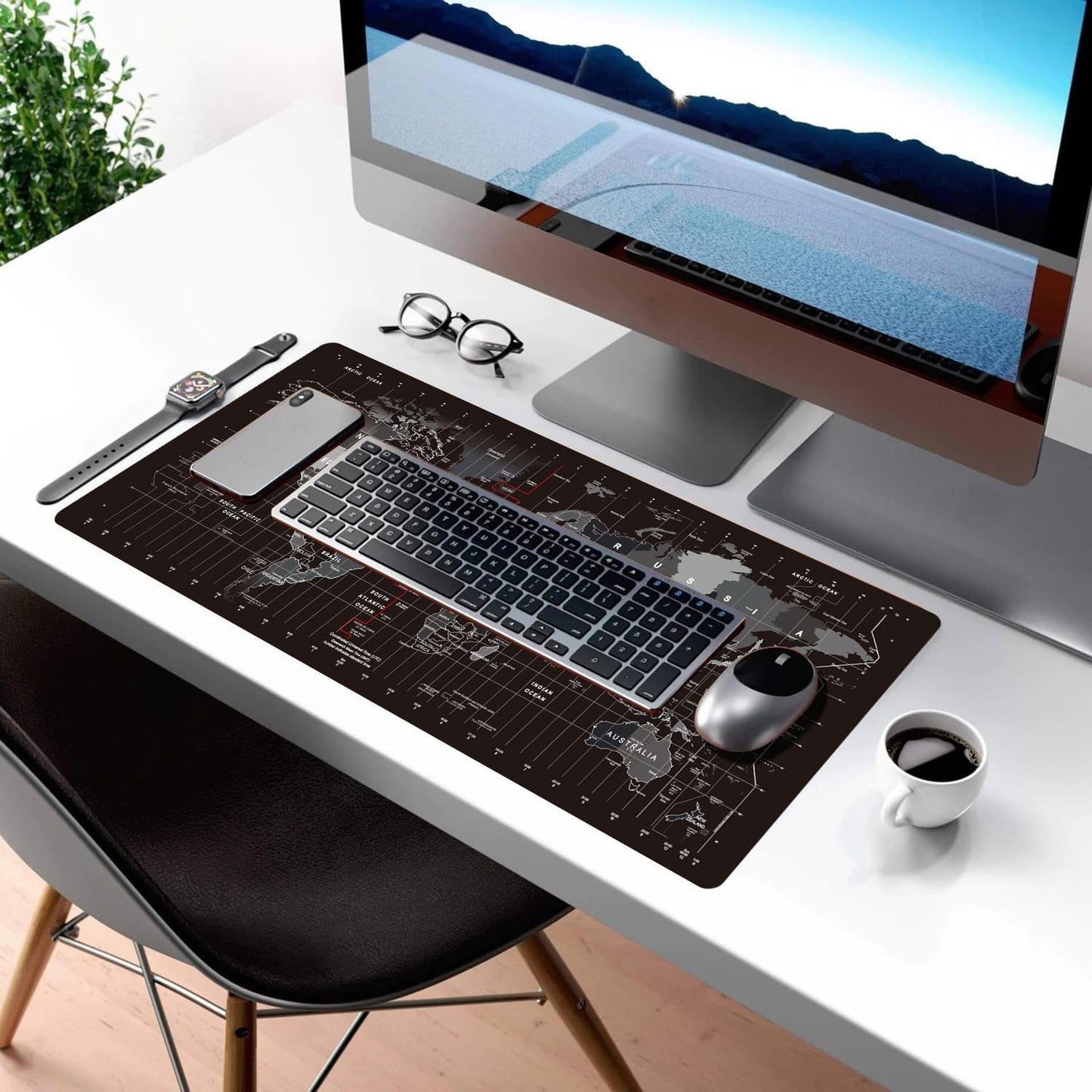 XXL Extended World Map Gaming Mouse Pad (900x400x3mm) with Stitched Edges for Home Office and Gaming Setups