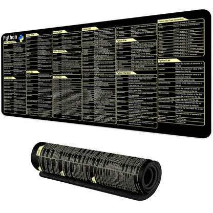 Python Coding Reference Mouse Pad - Large Non-Slip Stitched Edge Desk Mat for Programmers - Ideal for Gaming and Office Use