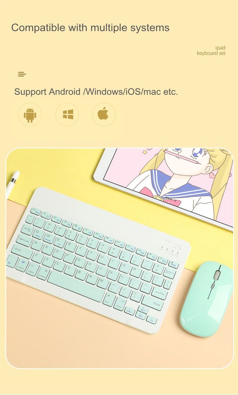 Wireless Bluetooth Keyboard and Mouse Set with Rechargeable Functionality for Laptops and Tablets - Compatible with iPad, Samsung, iOS, Android, and Windows - Available in Green, White, Black, and Pink (Model L1)