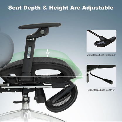 Ergonomic Mesh Office and Gaming Chair with Footrest, High Back Design, 3D Lumbar Support, 130° Tilt, Adjustable Seat Depth, 6D Armrests, and 3D Headrest (Black Pro)