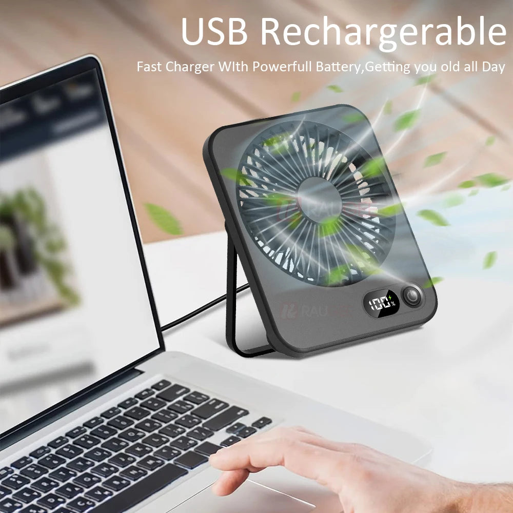 Rechargeable Mini Portable USB Desk Fan with 5 Speed Settings - Versatile Wall Mount and Hanging Design for Office, Camping, and Student Use