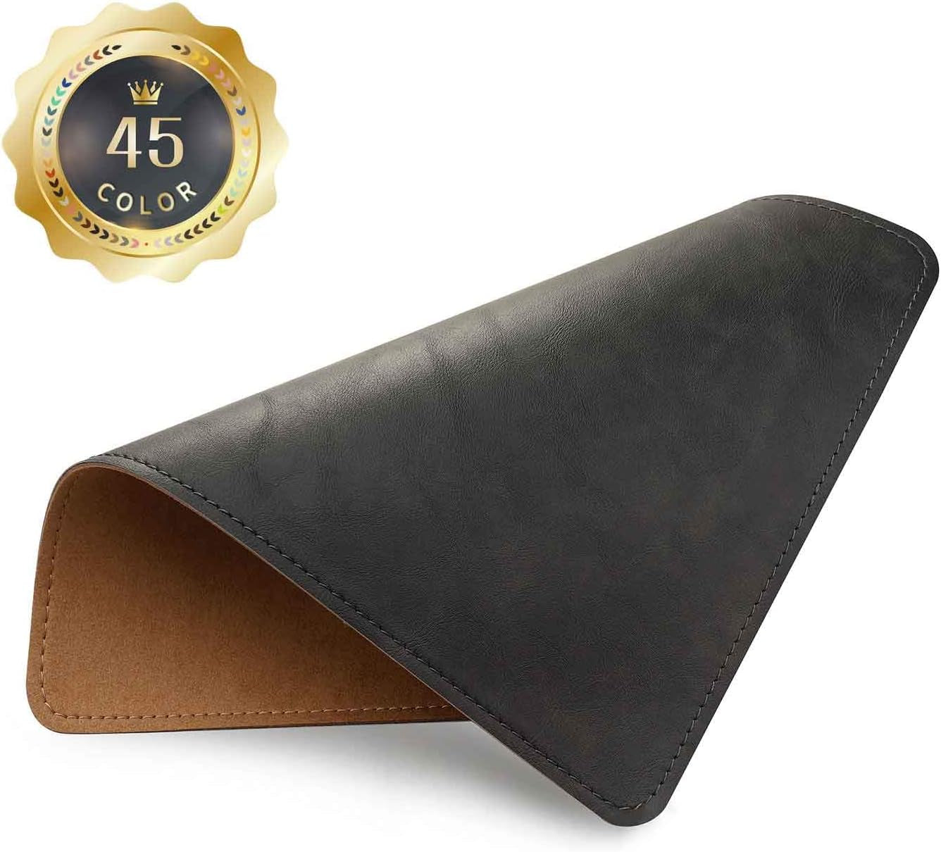 Round Leather Mouse Pad with Stitched Edge and Non-Slip Waterproof Microfiber Base, 9 x 9 Inches (Charcoal Black)