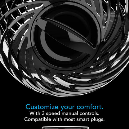 Pivot Clip Personal Air Circulator, 3-Speed, Portable Desk Fan with Multi-Surface Clip, 360-Degree Adjustable Axis, 9 in Tall, 4 in Diameter, Whisper Quiet, Black