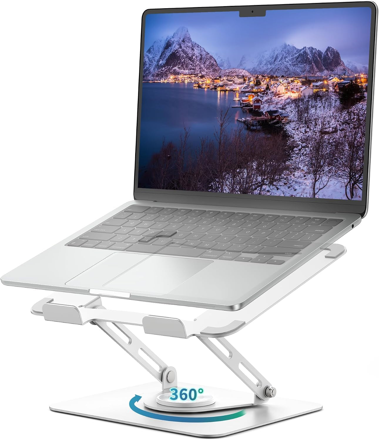 Laptop Stand for Desk with 360° Rotating Base, Multi-Angle Adjustable Laptop Stands, Foldable Laptop Riser Compatible with 10 to 17 Inches PC Computer, White