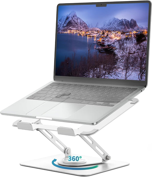 Laptop Stand for Desk with 360° Rotating Base, Multi-Angle Adjustable Laptop Stands, Foldable Laptop Riser Compatible with 10 to 17 Inches PC Computer, White