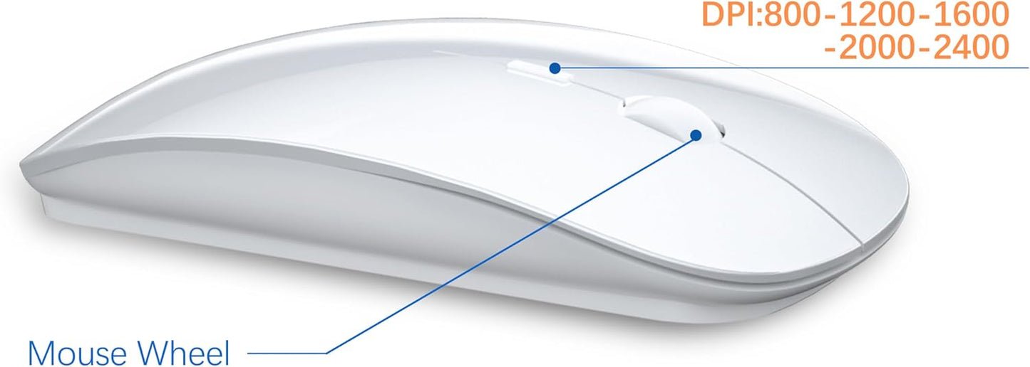 Wireless Keyboard and Mouse Ultra Slim Combo,  2.4G Silent Compact USB 2400DPI Mouse and Scissor Switch Keyboard Set with Cover, Batteries Included, for Pc/Laptop/Windows/Mac - White