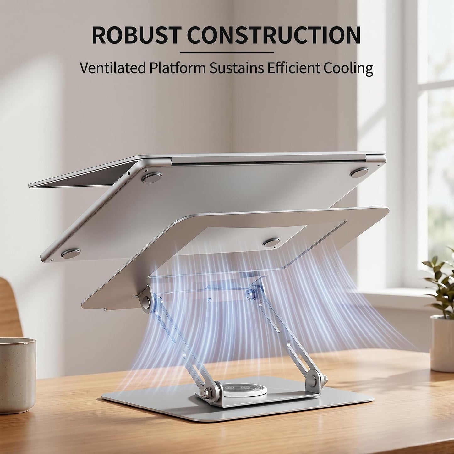 Laptop Stand for Desk with 360° Rotating Base, Multi-Angle Adjustable Laptop Stands, Foldable Laptop Riser Compatible with 10 to 17 Inches PC Computer, Silver