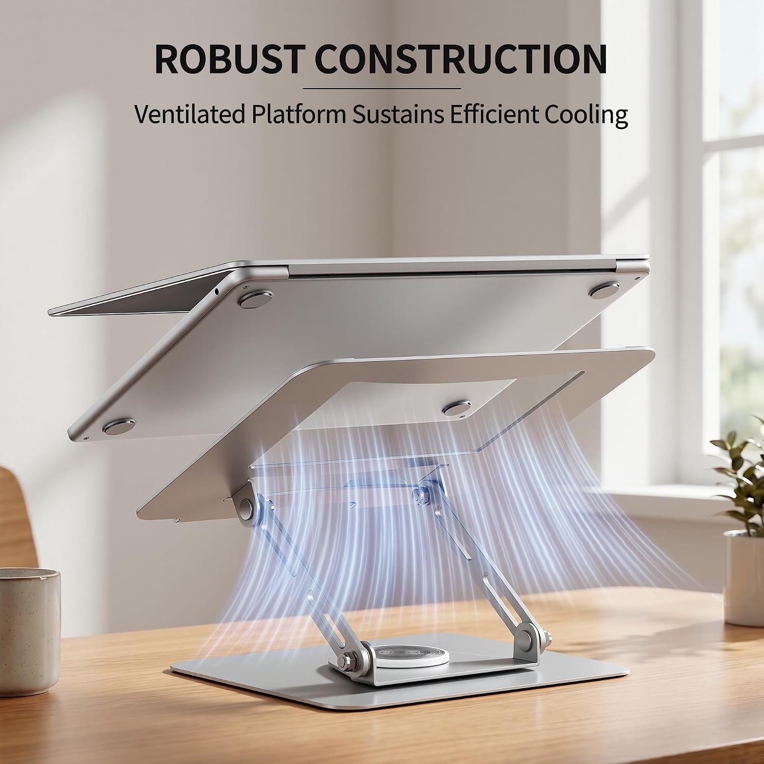 Laptop Stand for Desk with 360° Rotating Base, Multi-Angle Adjustable Laptop Stands, Foldable Laptop Riser Compatible with 10 to 17 Inches PC Computer, Silver