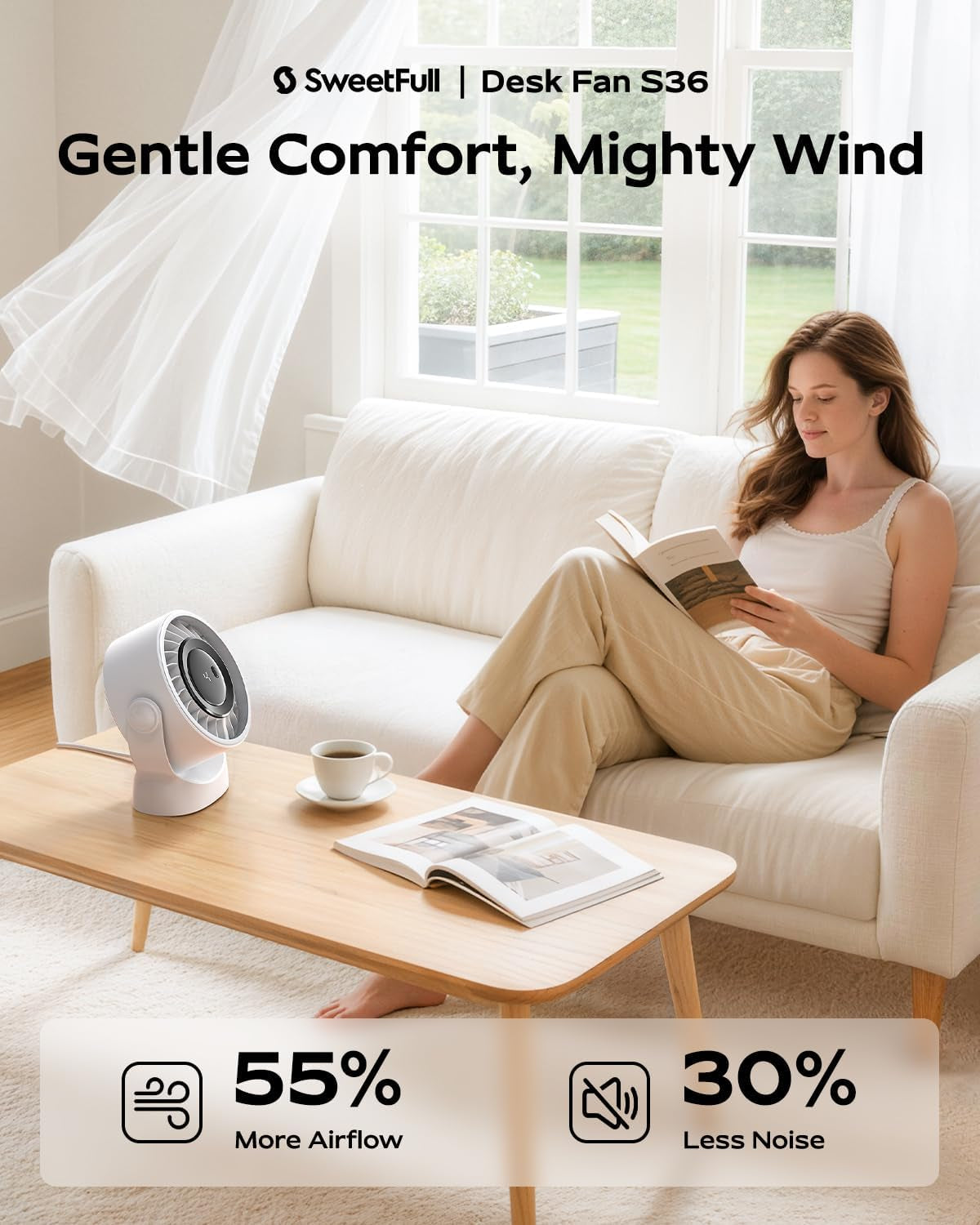 USB Small Desk Fan - 5 Inch Mini Personal Desktop Fan, 4 Speeds Cooling Strong Airflow, 360° Adjustable Tilt, Quiet Portable Table Fans for Bedroom, Home, Office, Travel & Cruise, White