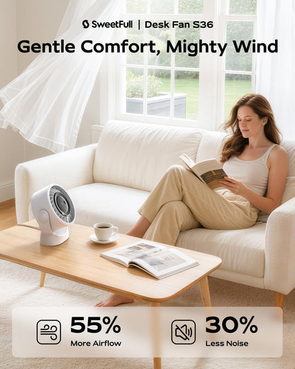 USB Small Desk Fan - 5 Inch Mini Personal Desktop Fan, 4 Speeds Cooling Strong Airflow, 360° Adjustable Tilt, Quiet Portable Table Fans for Bedroom, Home, Office, Travel & Cruise, White