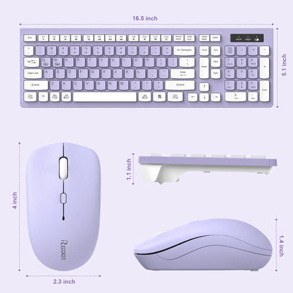 Wireless Keyboard and Mouse Combo , 2.4G Full Size, 12 Multimedia and Shortcut Keys, 3-Year Battery Life, for Windows, Mac OS Desktop/Laptop/Pc(Purple)