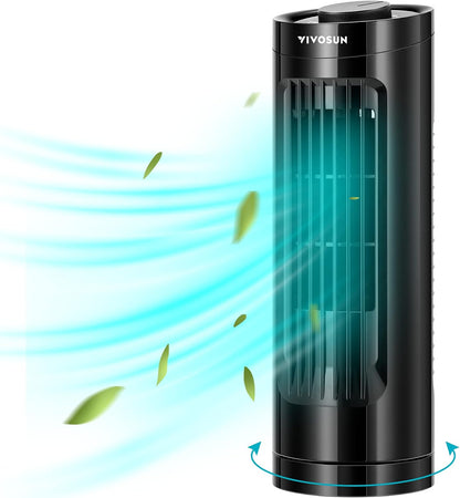 VIVOSUN 13'' Tower Fan, Bladeless Desk Fan, for Cooling Air Circulation Anywhere, 3 Speeds 70° Oscillation, Quiet Portable Desk Fan for Home Office, Black