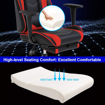 Ergonomic Red Gaming Chair with Recline Function, Lumbar Support, Headrest Pillow, and Adjustable Footrests - 360-Degree Swivel and Heavy-Duty Wheels for Home and Office Use