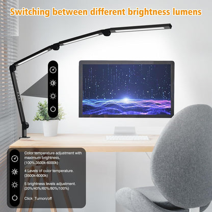 Professional LED Desk Lamp with Clamp, Eye-Caring Architect Design, Adjustable Swing Arm, Dimmable and Color Temperature Control for Office and Home Use