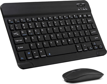 Ultra-Slim Bluetooth Keyboard and Mouse Combo Rechargeable Portable Wireless Keyboard Mouse Set for Apple Ipad Iphone Ipados/Ios 13 and above Samsung Tablet Phone Smartphone Android (Black)