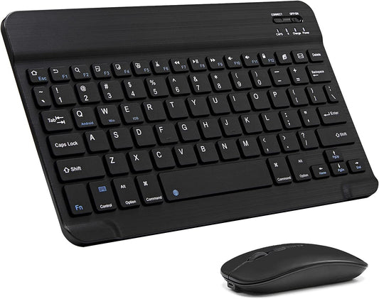 Ultra-Slim Bluetooth Keyboard and Mouse Combo Rechargeable Portable Wireless Keyboard Mouse Set for Apple Ipad Iphone Ipados/Ios 13 and above Samsung Tablet Phone Smartphone Android (Black)