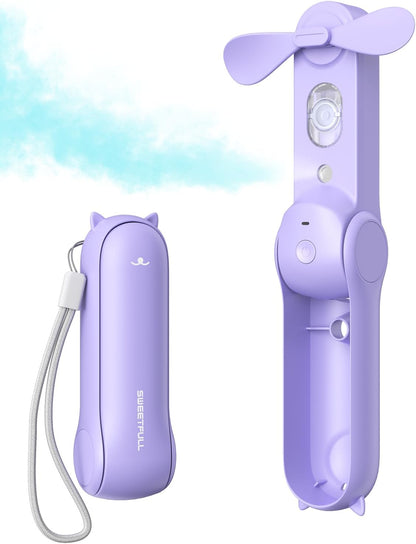 Portable Misting Fan, Handheld Personal Mister, Rechargeable Mini Spray Water Mist, for Kids Women Travel, Outdoors, Hiking, Camping, Home Office (Purple)