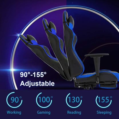 Ergonomic Blue Gaming Chair | Reclining Computer Chair with Lumbar Support, Headrest Pillow, and Adjustable Footrests | 360-Degree Swivel with Heavy-Duty Wheels | Ideal for Home and Office