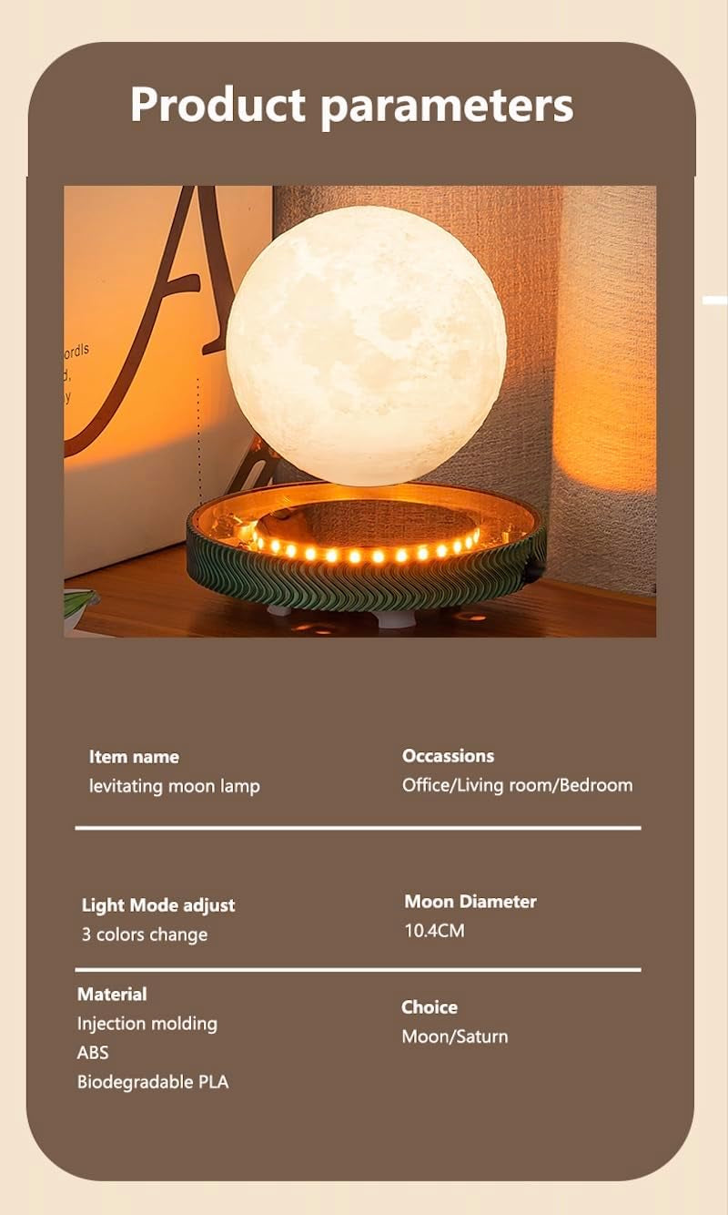 Levitating Saturn Lamp with Transparent Base and 360° Rotation - Three Color Modes for Home and Office Use