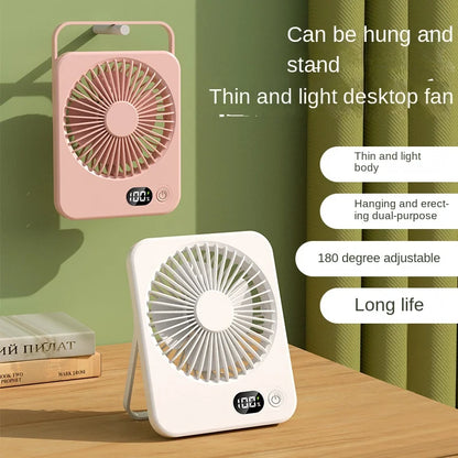 USB Rechargeable Portable Desk Fan with 180° Tilt, Folding Design, Power Display, 5 Speed Settings, and Ultra Quiet Operation