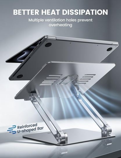 Adjustable Laptop Stand, Portable Laptop Riser, Aluminum Laptop Stand for Desk Foldable, Ergonomic Computer Notebook Holder for Macbook Air Pro HP, Office Desk Accessories (10-17.3'')- Silver