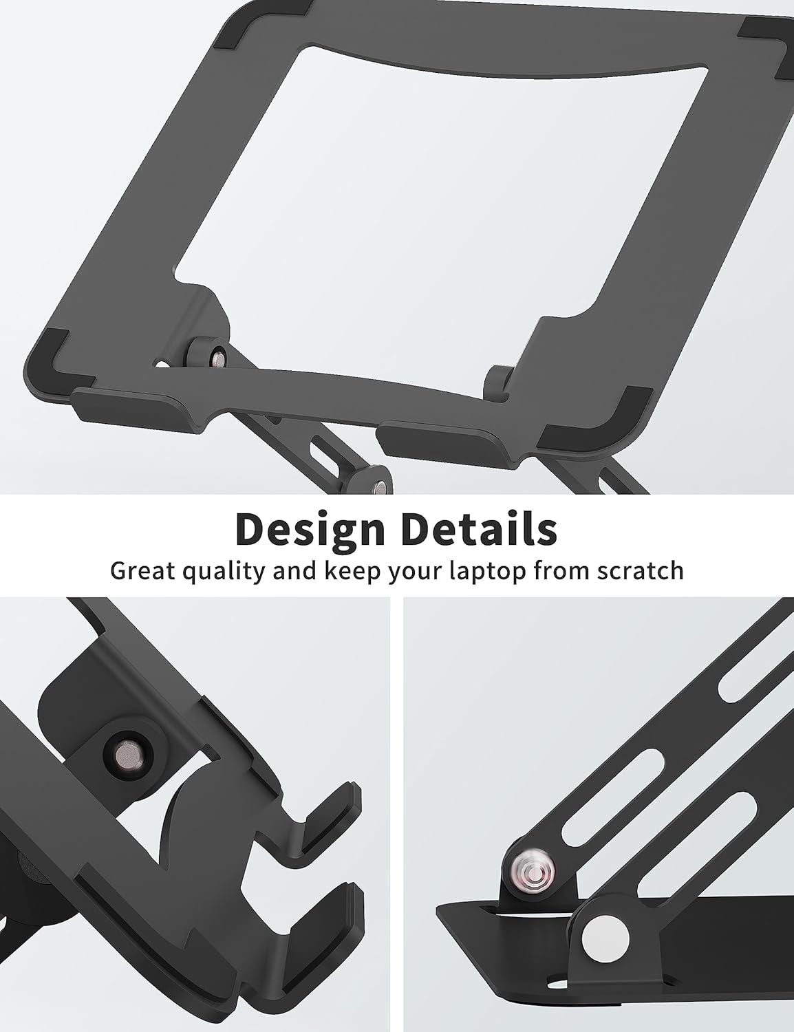 Laptop Stand for Desk, Portable Adjustable Laptop Riser, Ergonomic Design Computer Holder, Metal Laptop Mount Elevator Compatible with 10 to 15.6 Inches PC Computer, Black