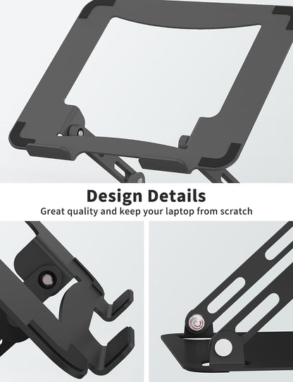 Laptop Stand for Desk, Portable Adjustable Laptop Riser, Ergonomic Design Computer Holder, Metal Laptop Mount Elevator Compatible with 10 to 15.6 Inches PC Computer, Black