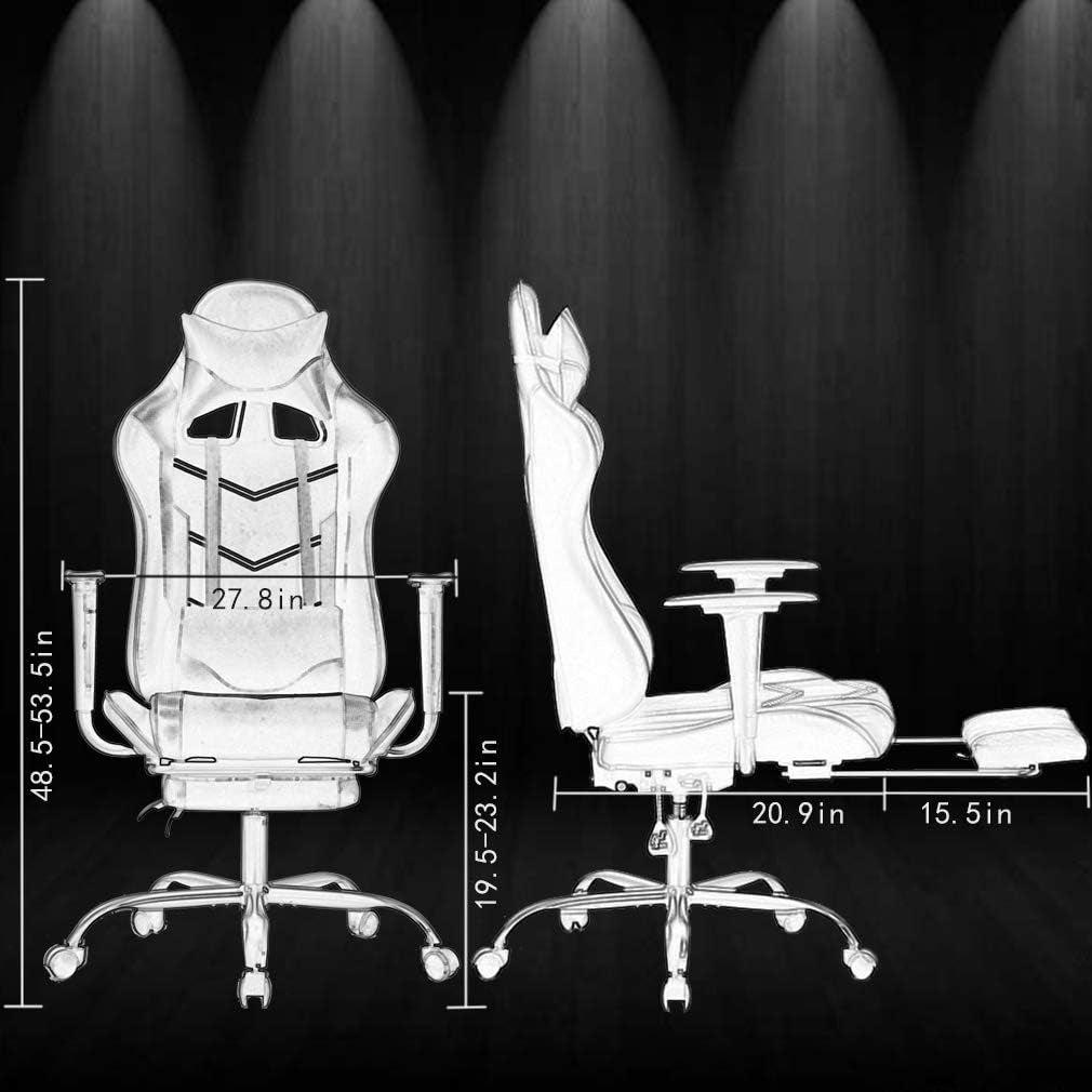 Ergonomic Blue Gaming Chair | Reclining Computer Chair with Lumbar Support, Headrest Pillow, and Adjustable Footrests | 360-Degree Swivel with Heavy-Duty Wheels | Ideal for Home and Office
