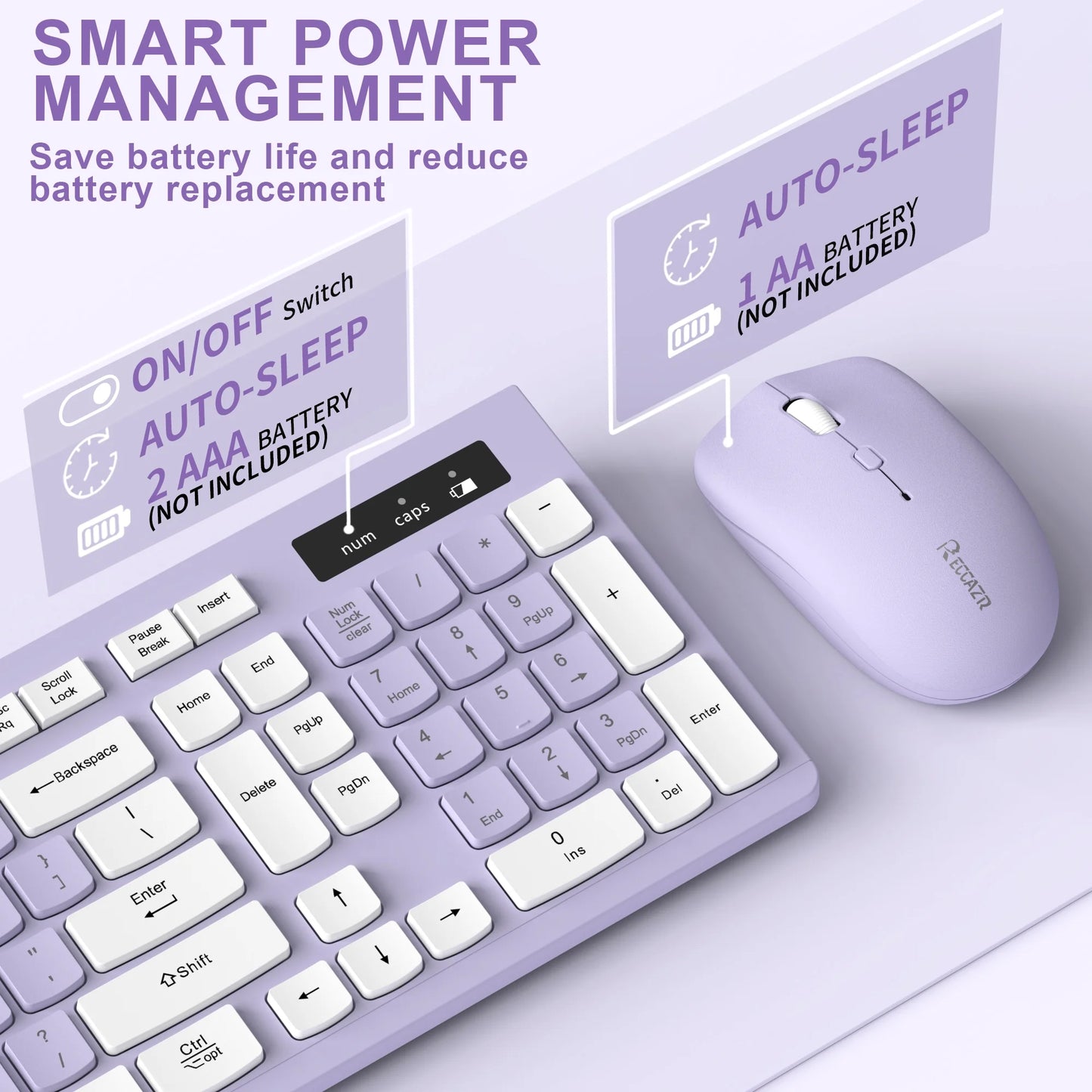 Wireless Keyboard and Mouse Combo , 2.4G Full Size, 12 Multimedia and Shortcut Keys, 3-Year Battery Life, for Windows, Mac OS Desktop/Laptop/Pc(Purple)