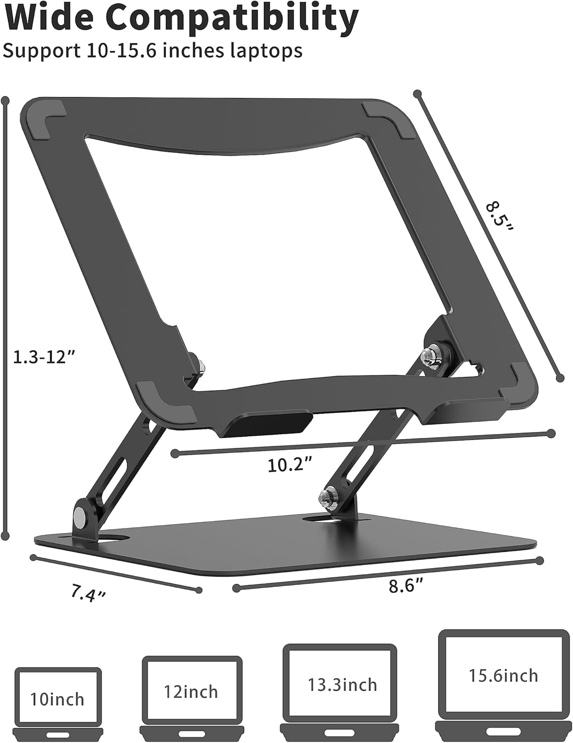 Laptop Stand for Desk, Portable Adjustable Laptop Riser, Ergonomic Design Computer Holder, Metal Laptop Mount Elevator Compatible with 10 to 15.6 Inches PC Computer, Black