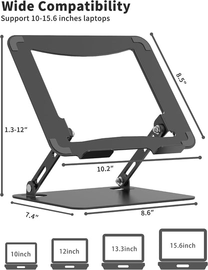 Laptop Stand for Desk, Portable Adjustable Laptop Riser, Ergonomic Design Computer Holder, Metal Laptop Mount Elevator Compatible with 10 to 15.6 Inches PC Computer, Black