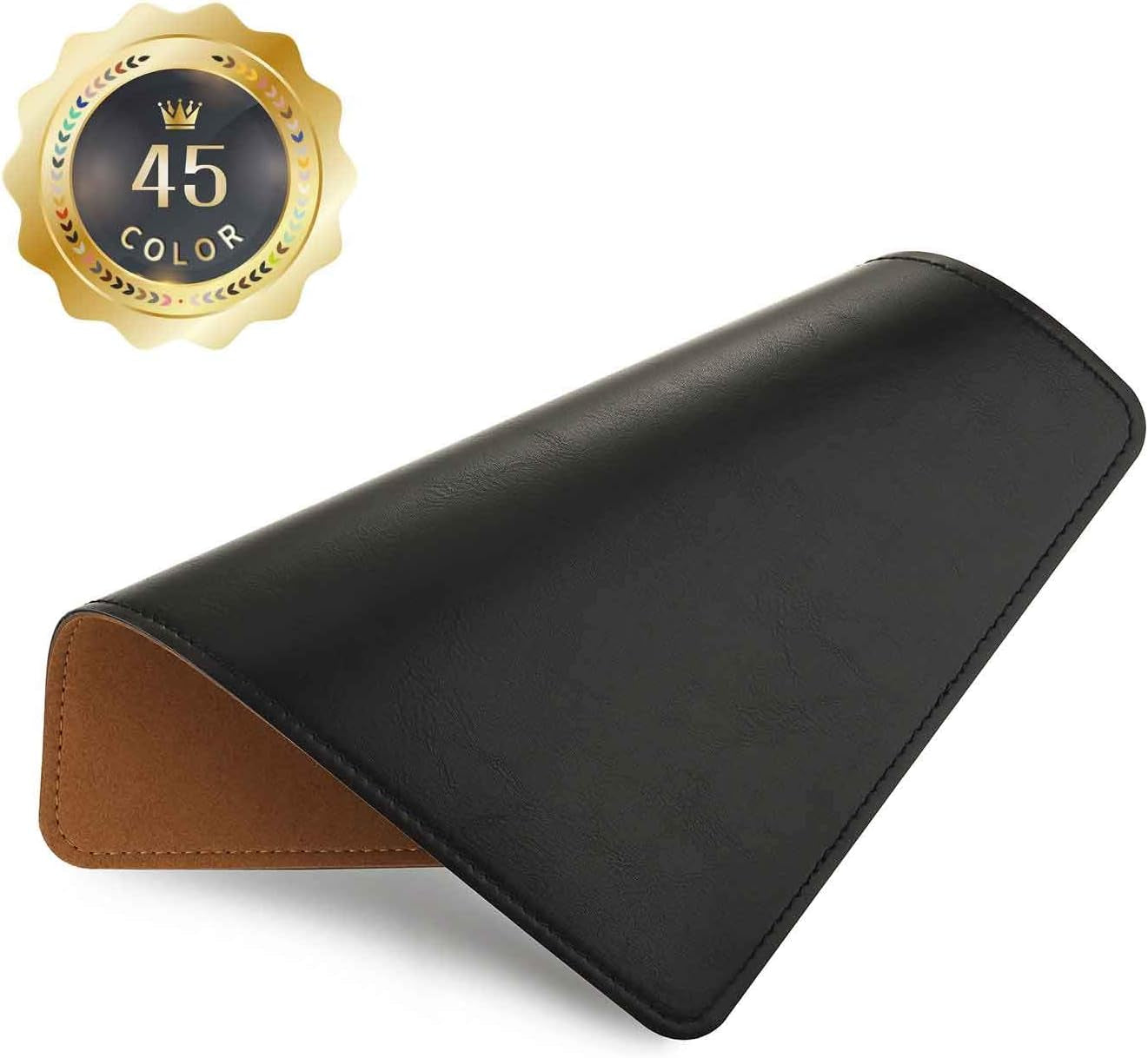 Round Leather Mouse Pad with Stitched Edge and Non-Slip Waterproof Microfiber Base, 9 x 9 Inches (Charcoal Black)