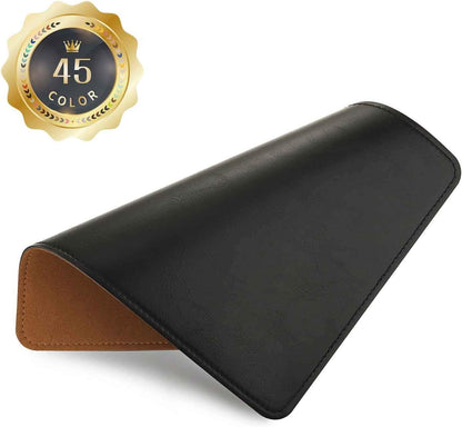 Round Leather Mouse Pad with Stitched Edge and Non-Slip Waterproof Microfiber Base, 9 x 9 Inches (Charcoal Black)