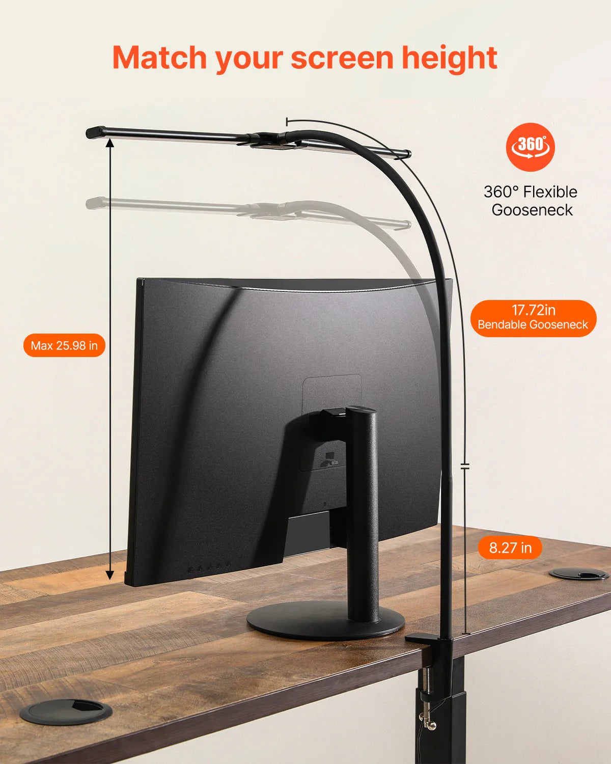 Professional LED Desk Lamp with Dual Adjustable Gooseneck and Clamp Design